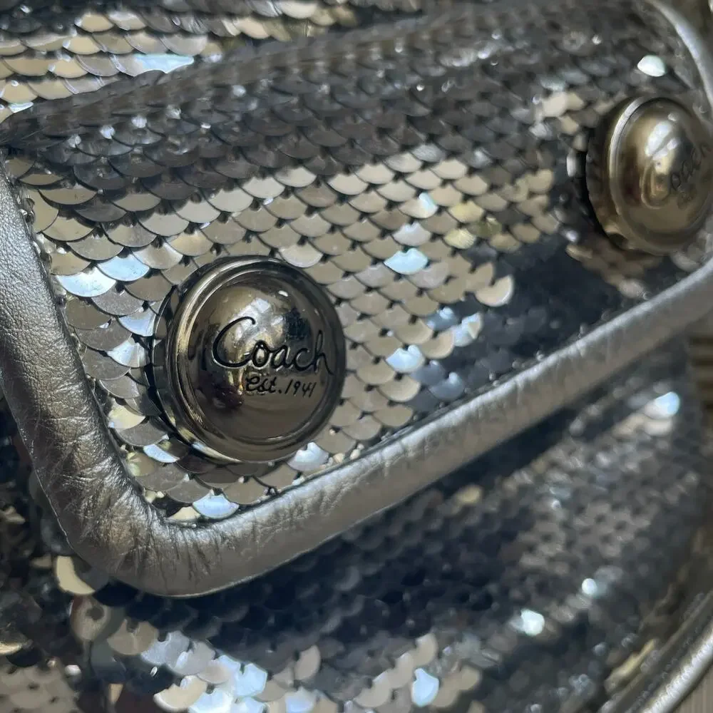 Rare Coach Poppy Spotlight Sequin Satchel 13821 | Silver Metallic Y2K